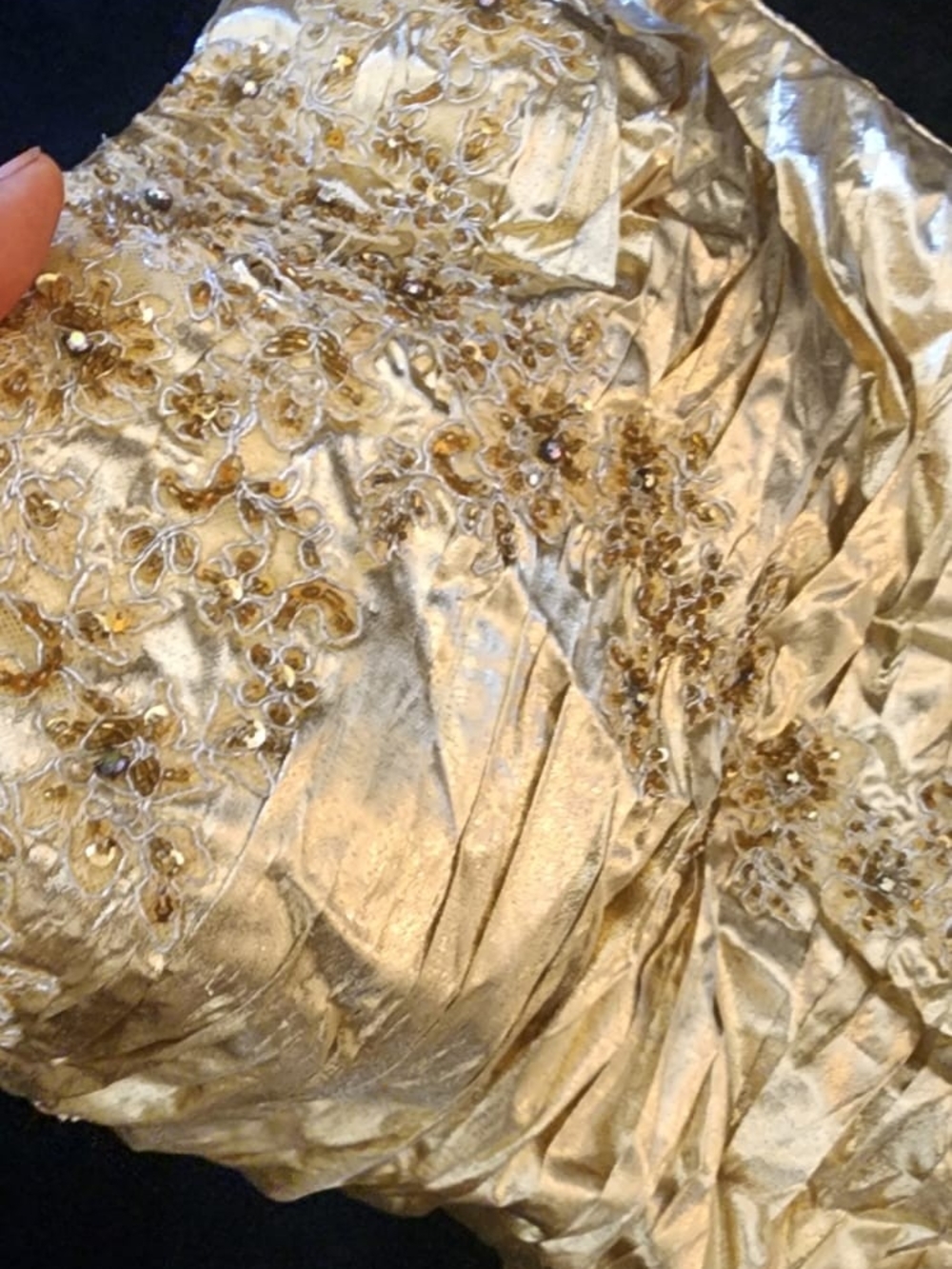 Strapless Gold Lace Appliqué Wedding Dress - Picture 5 of 7